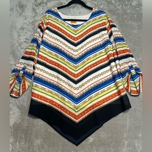 Ruby Rd Roll Tab Sleeve Blouse Top Women’s 2X Gold Stripe Artsy Abstract